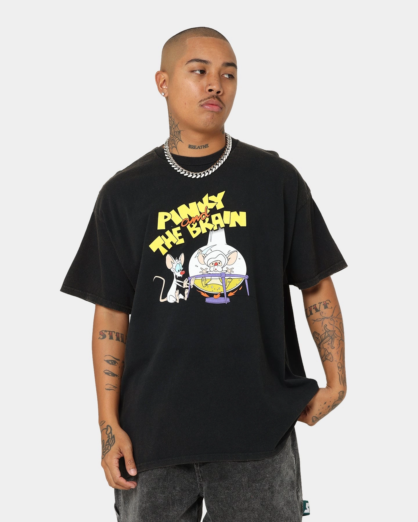American Thrift X Pinky And The Brain Pinky And The Brain Vintage T-Shirt Black Wash