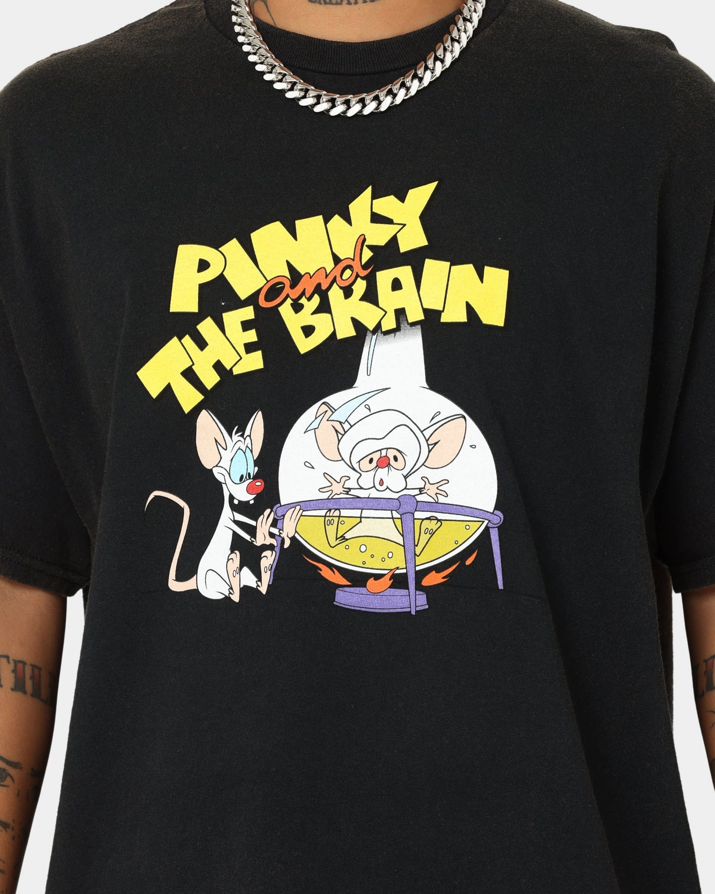 American Thrift X Pinky And The Brain Pinky And The Brain Vintage T-Shirt Black Wash