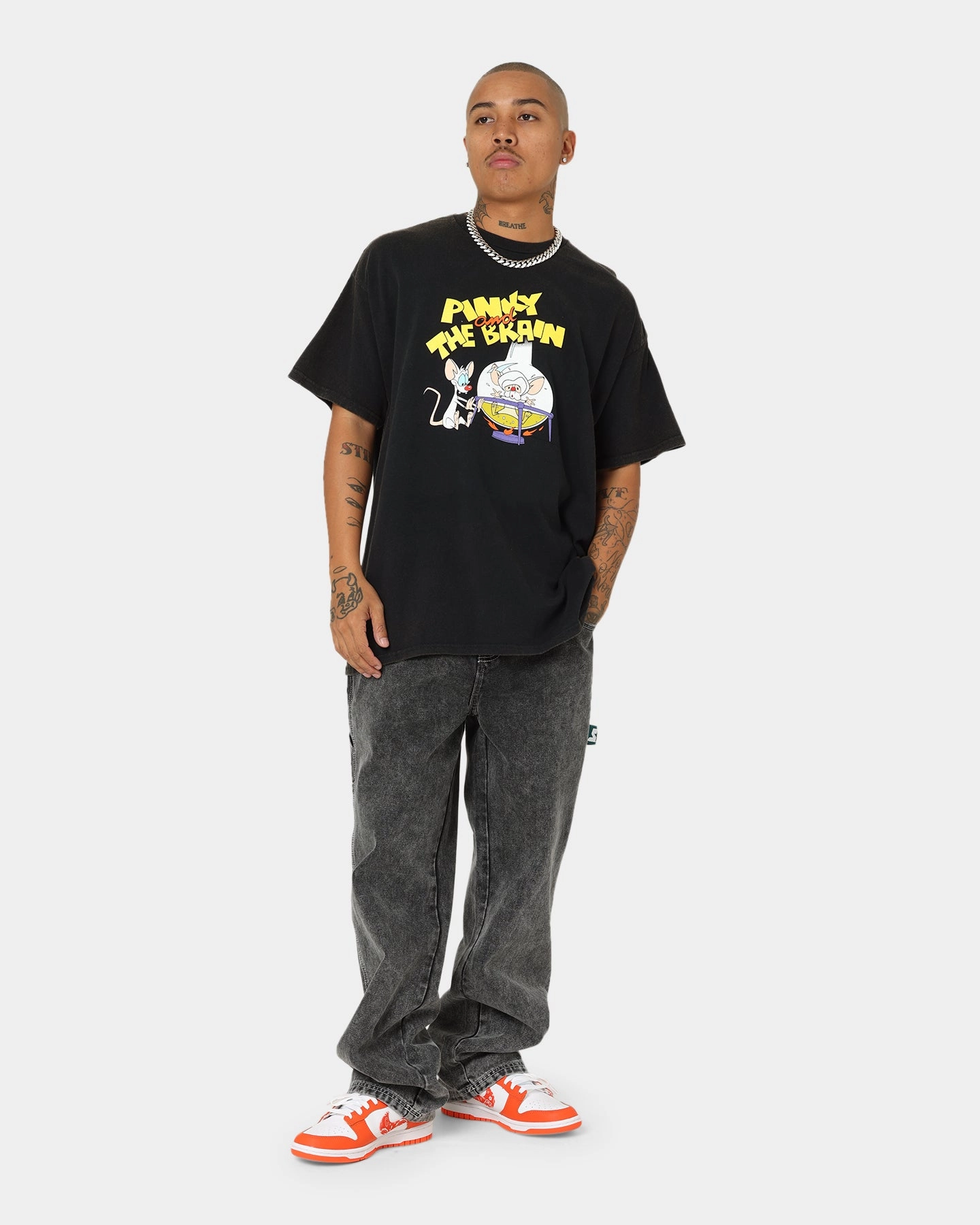 American Thrift X Pinky And The Brain Pinky And The Brain Vintage T-Shirt Black Wash