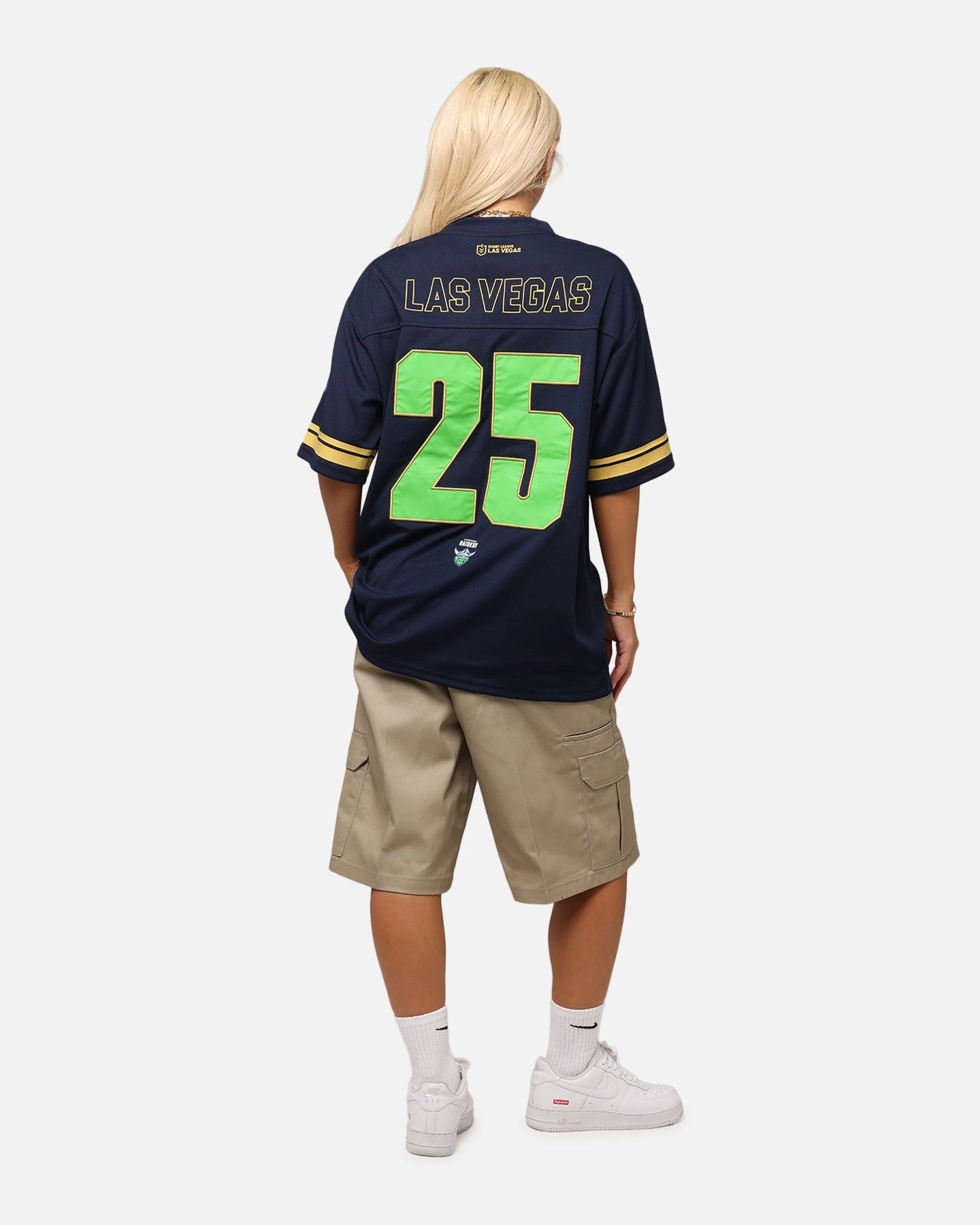 Bleacher Athletic Canberra Raiders NRL 2025 Las Vegas Round Grid Iron T-Shirt Official Team Colour