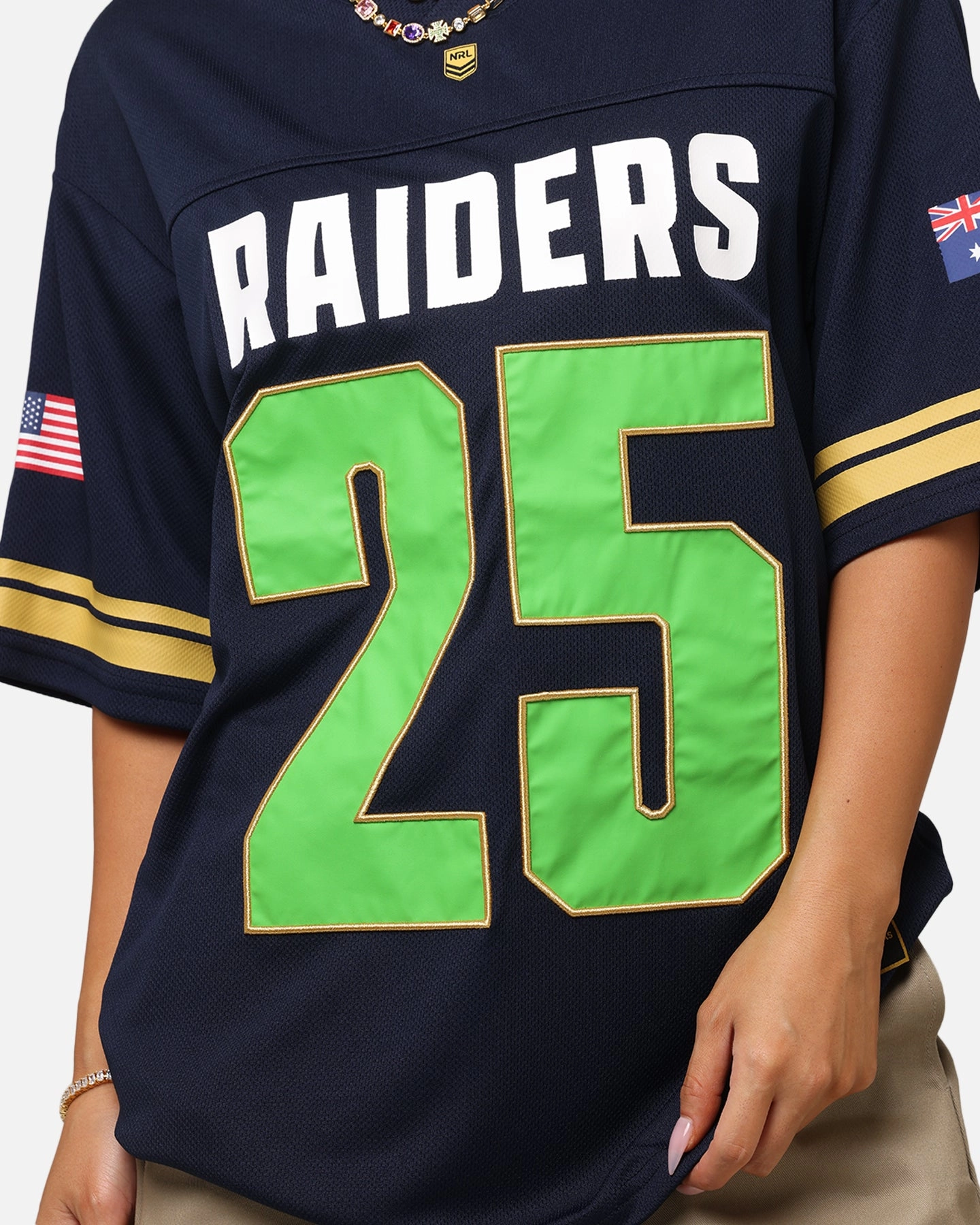 Bleacher Athletic Canberra Raiders NRL 2025 Las Vegas Round Grid Iron T-Shirt Official Team Colour