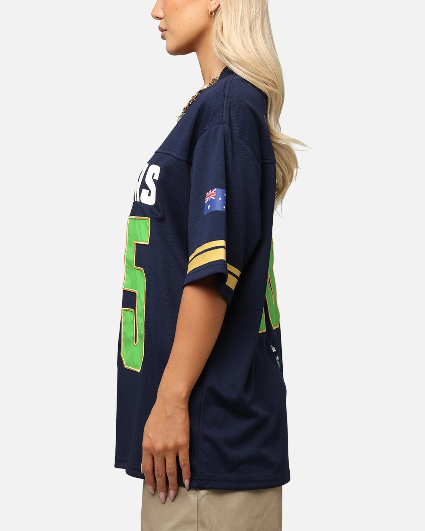 Bleacher Athletic Canberra Raiders NRL 2025 Las Vegas Round Grid Iron T-Shirt Official Team Colour