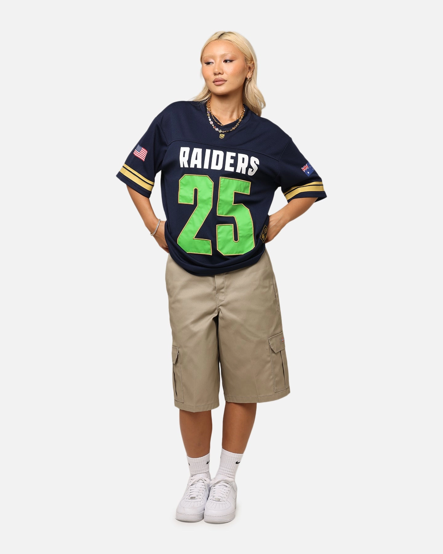 Bleacher Athletic Canberra Raiders NRL 2025 Las Vegas Round Grid Iron T-Shirt Official Team Colour