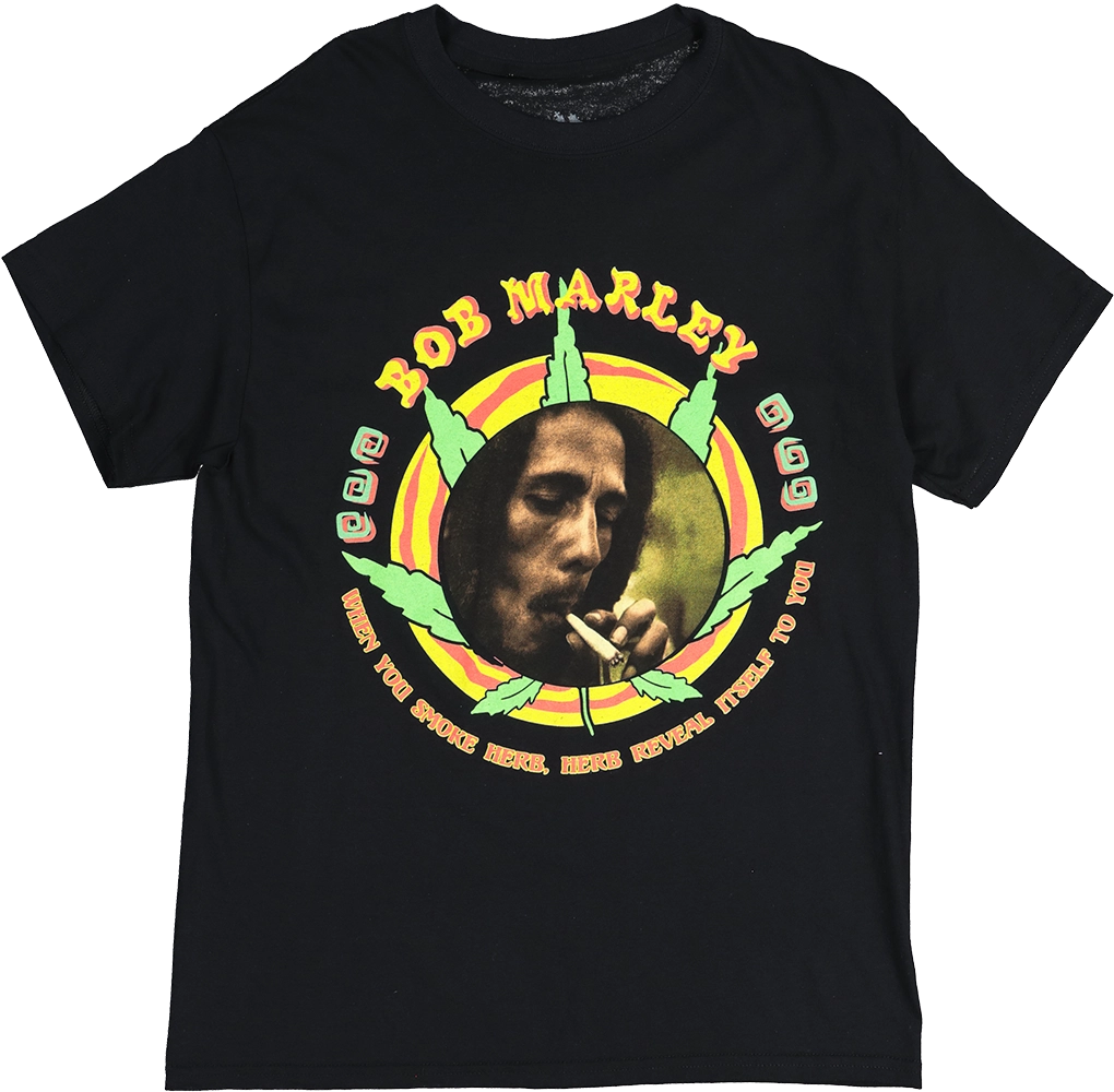 BOB MARLEY Circle Leaf Short Sleeve T-Shirt Black