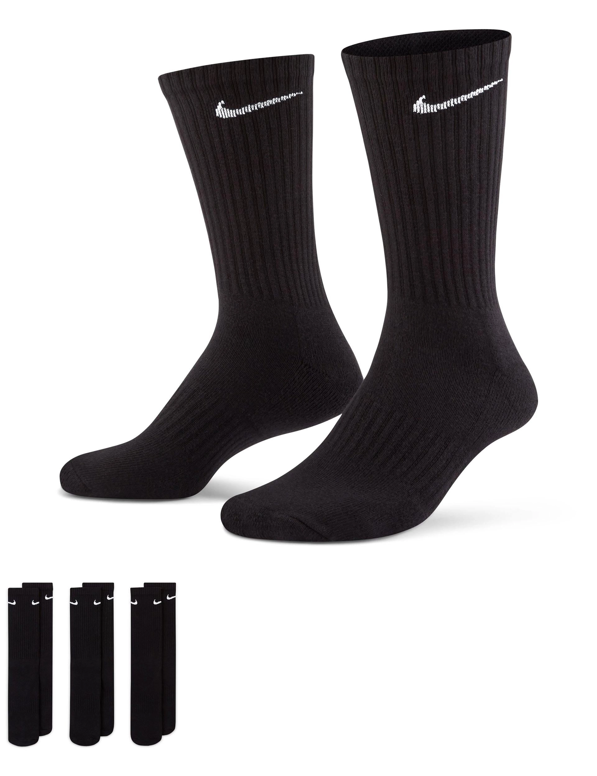 Everyday Cushioned Training Crew Socks (3 Pairs) - Black/White
