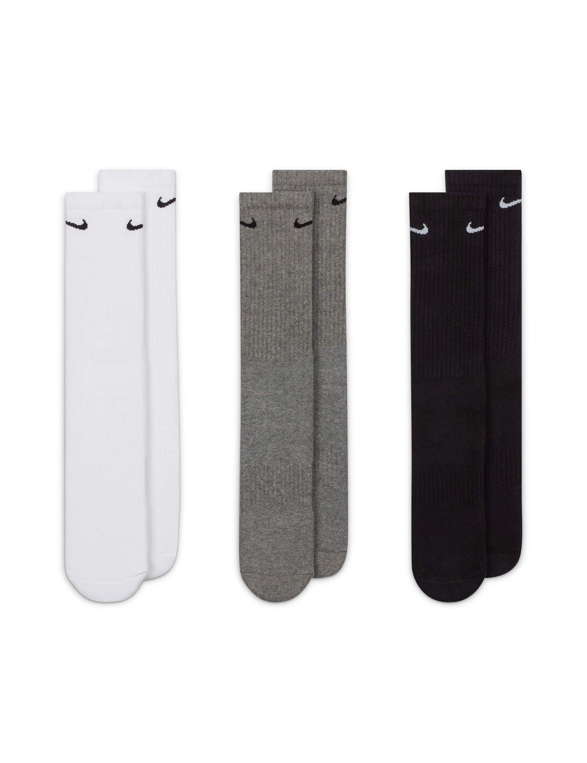 Everyday Cushioned Training Crew Socks (3 Pairs) - White/Grey/Black