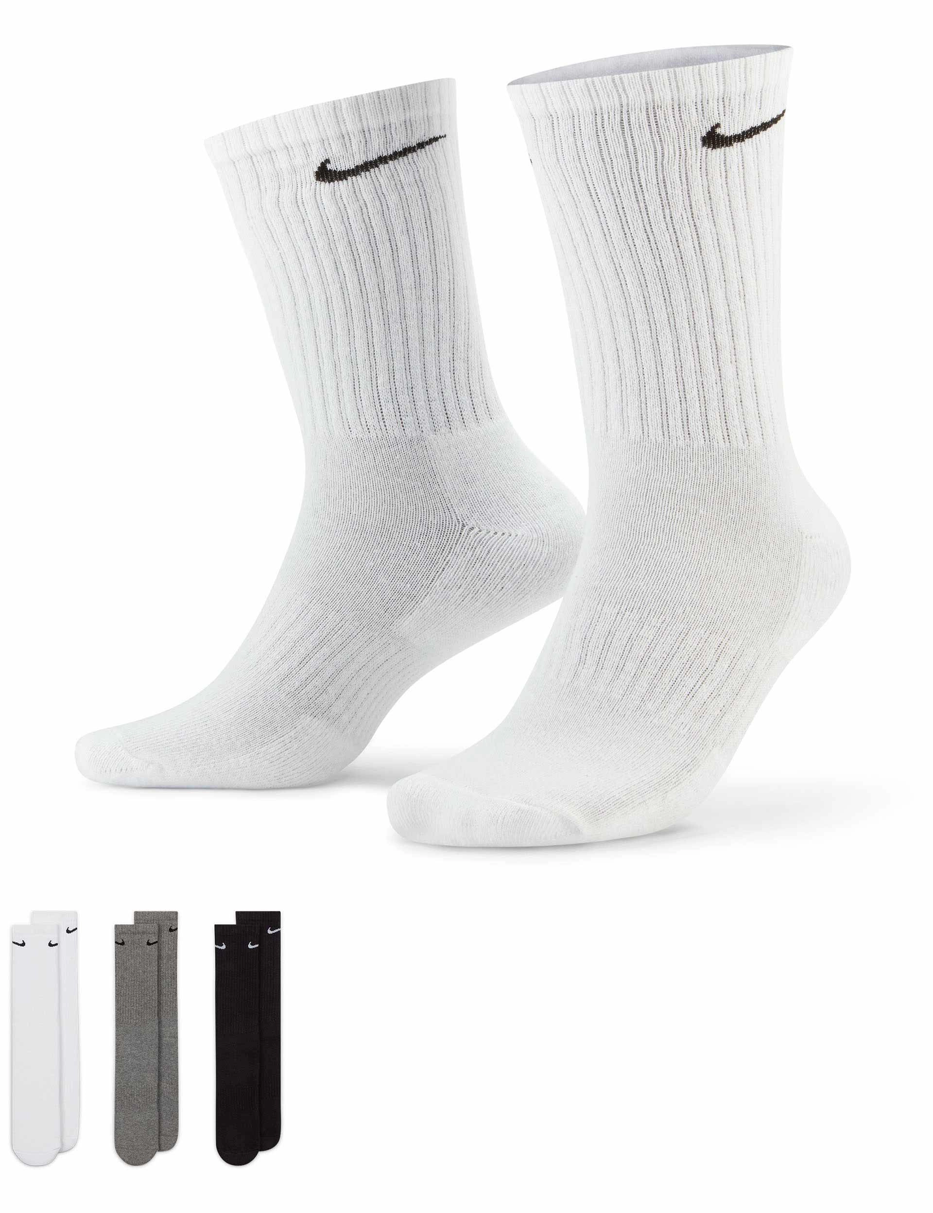 Everyday Cushioned Training Crew Socks (3 Pairs) - White/Grey/Black