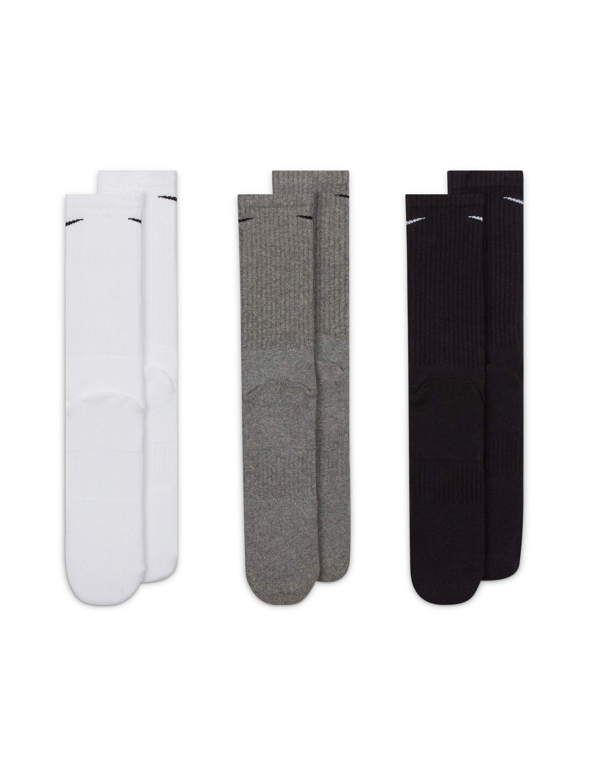 Everyday Cushioned Training Crew Socks (3 Pairs) - White/Grey/Black