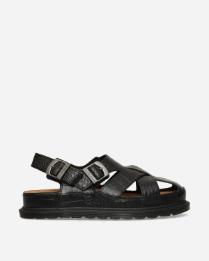 Fisherman Crocodile Analine Leather Sandals Dark Brown