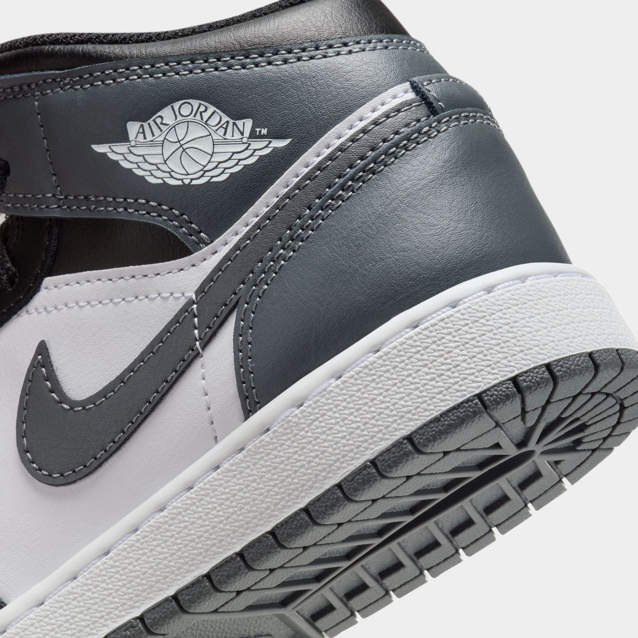 Jordan 1 Mid GS Black / Iron Grey - White