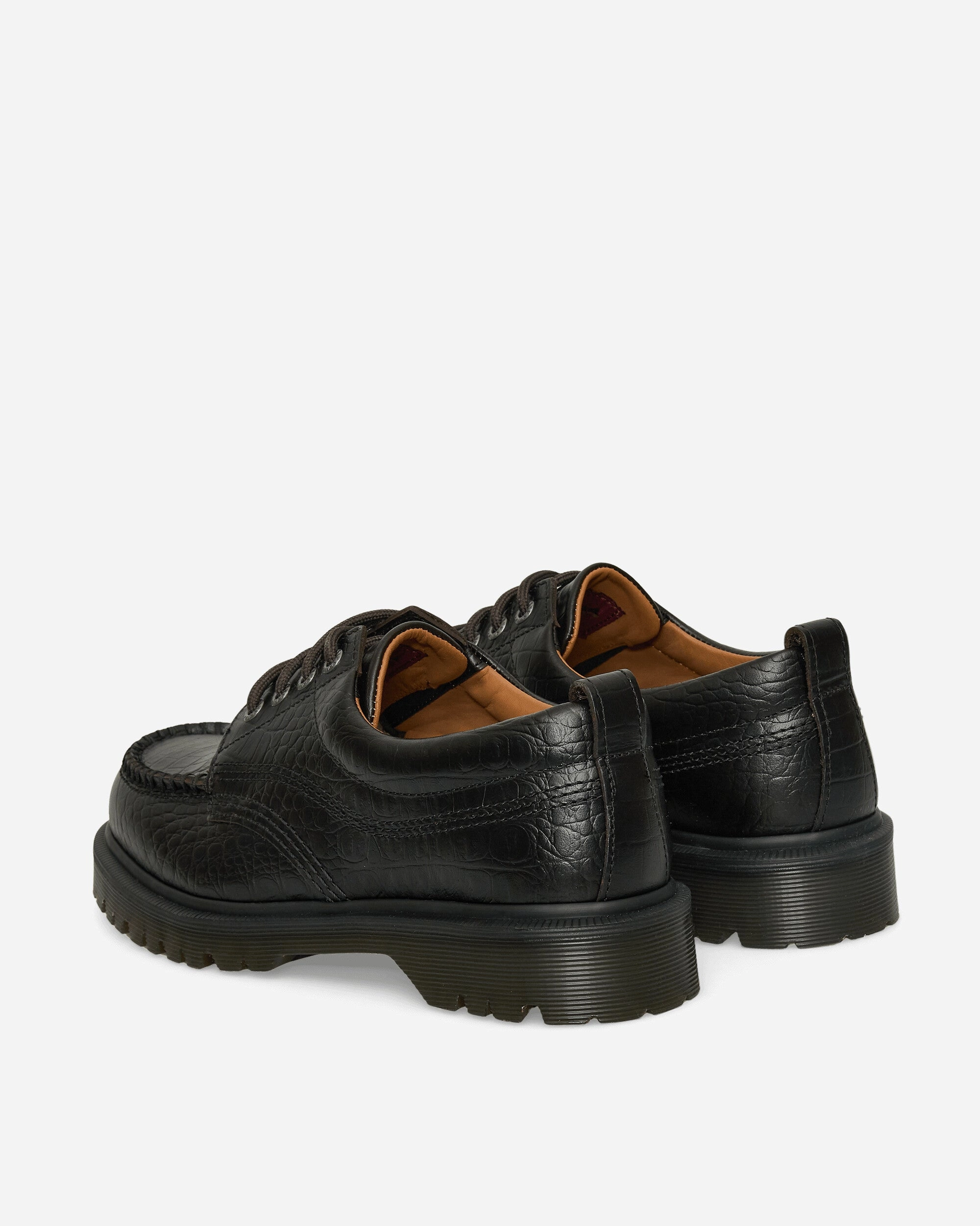 Lowell Crocodile Analine Leather Moc Toe Shoes Black