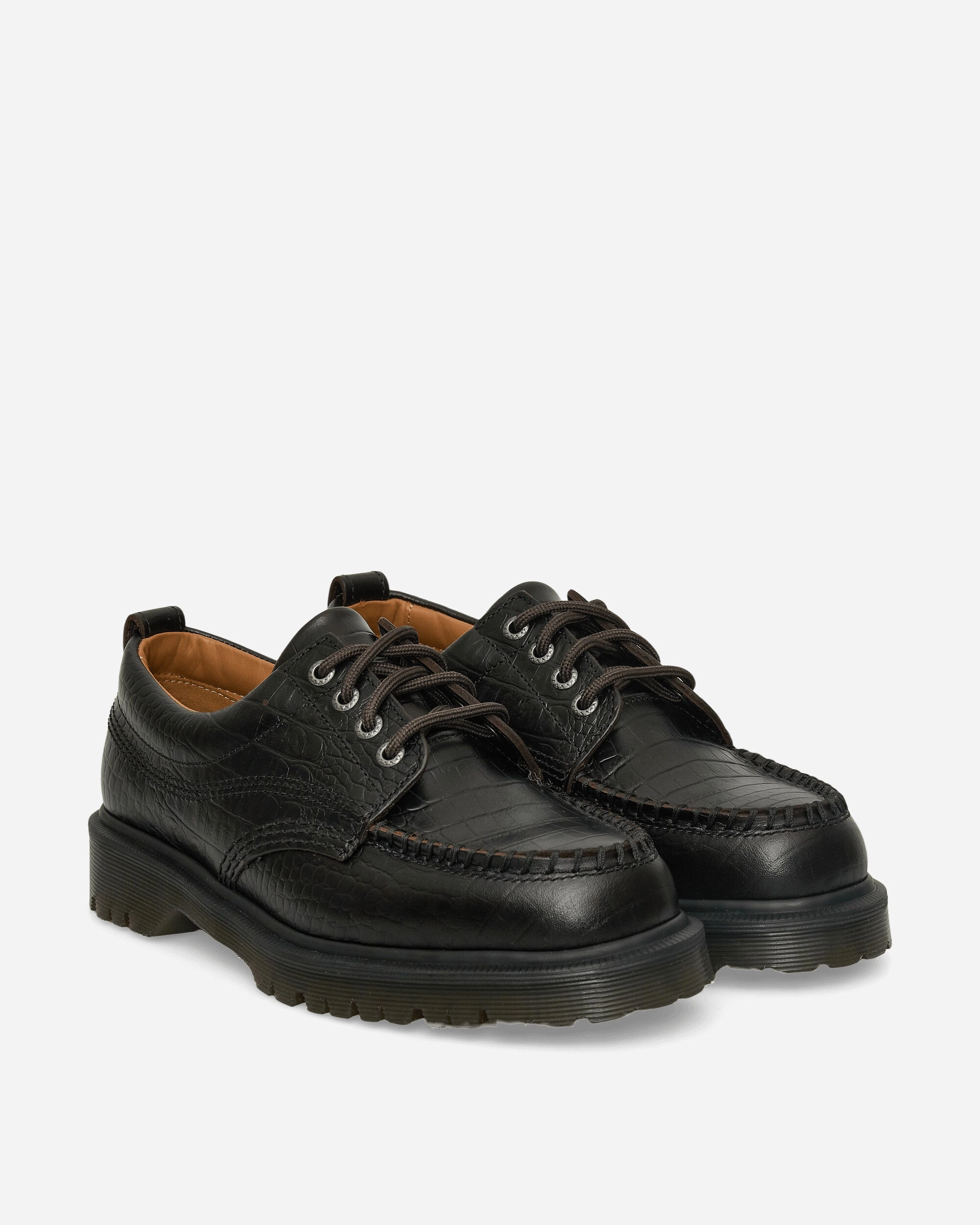 Lowell Crocodile Analine Leather Moc Toe Shoes Black