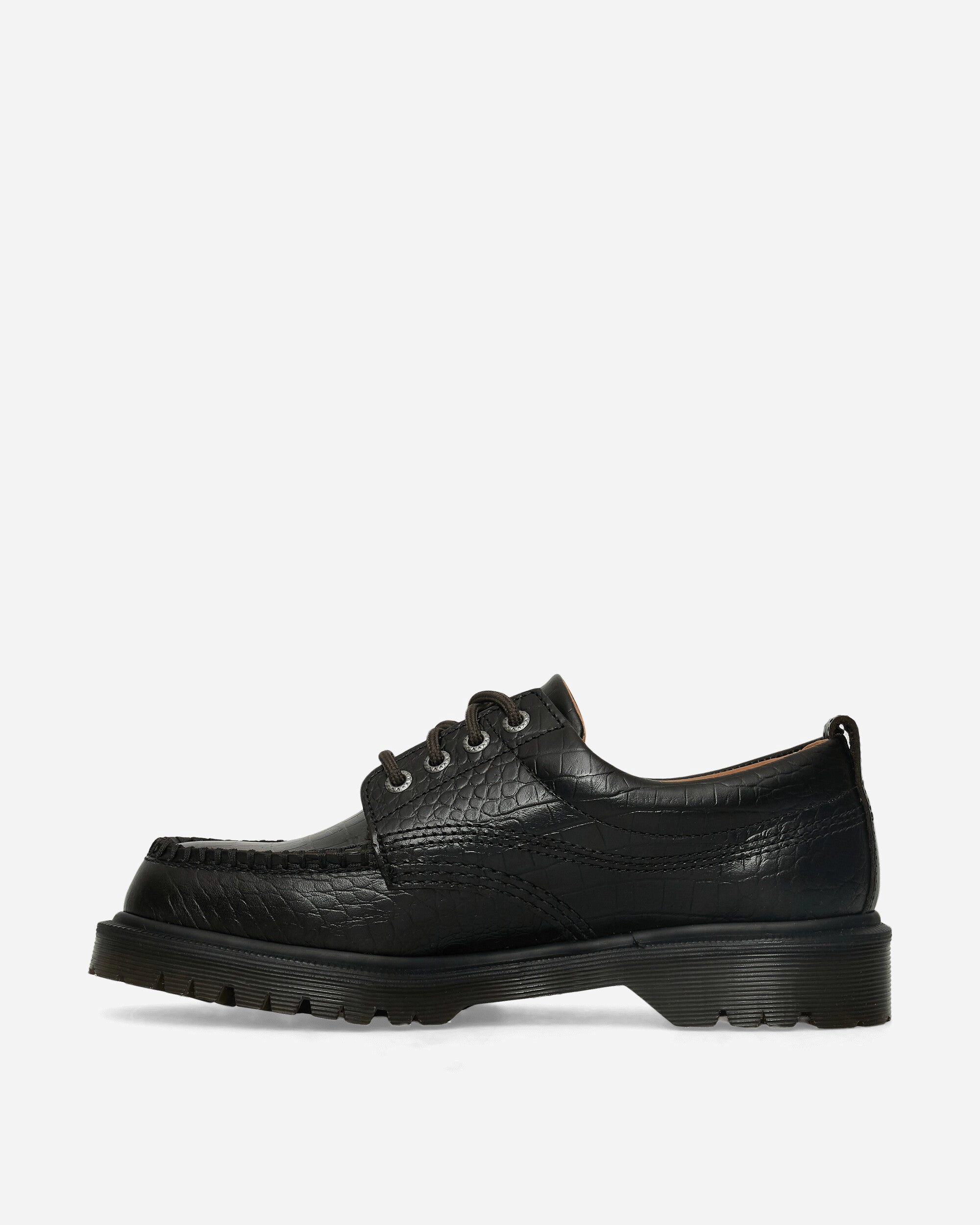 Lowell Crocodile Analine Leather Moc Toe Shoes Black