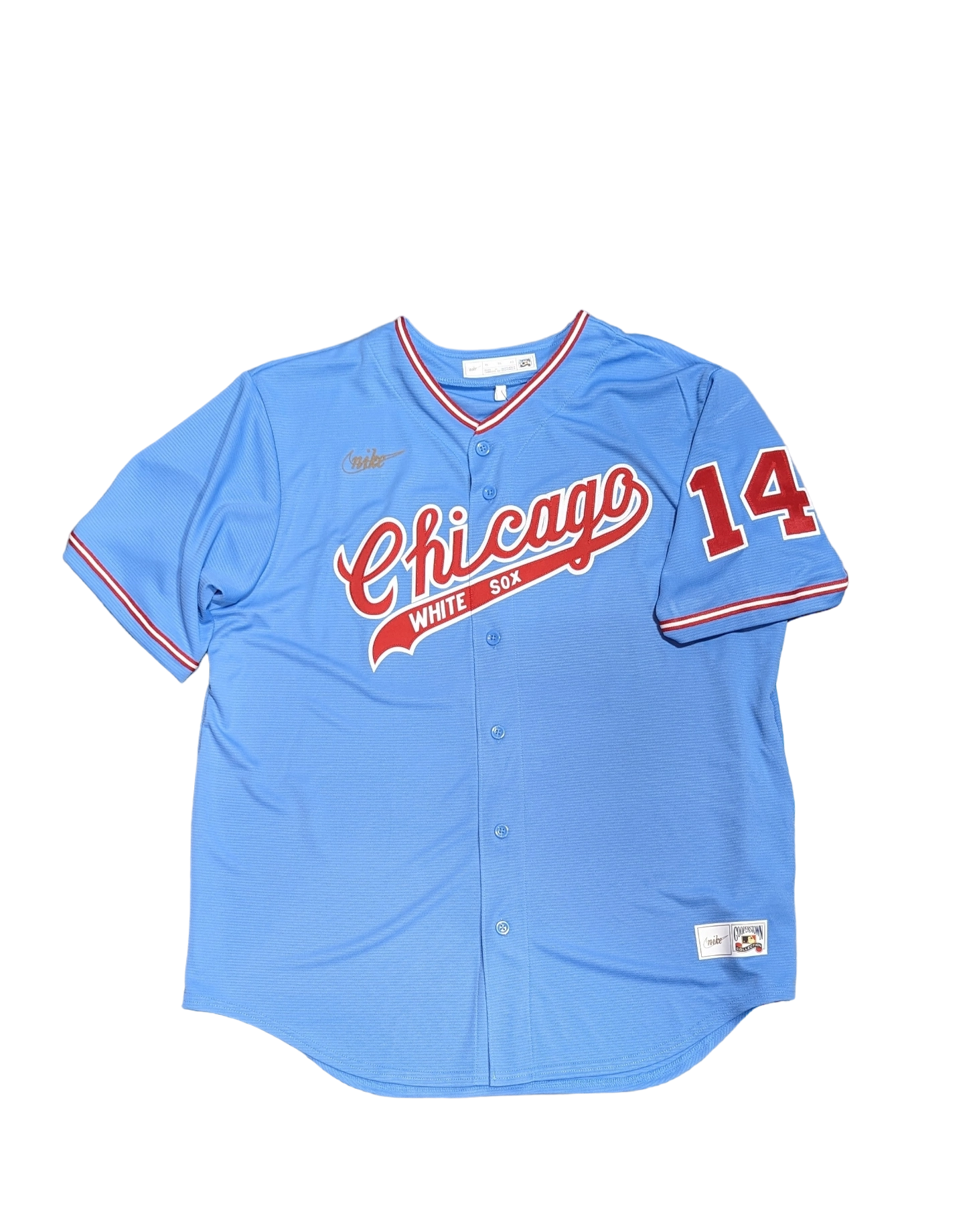 Men's Bill Melton Chicago White Sox Cooperstown Road Powder Blue/Red 1972 Premium Stitch Replica Jersey