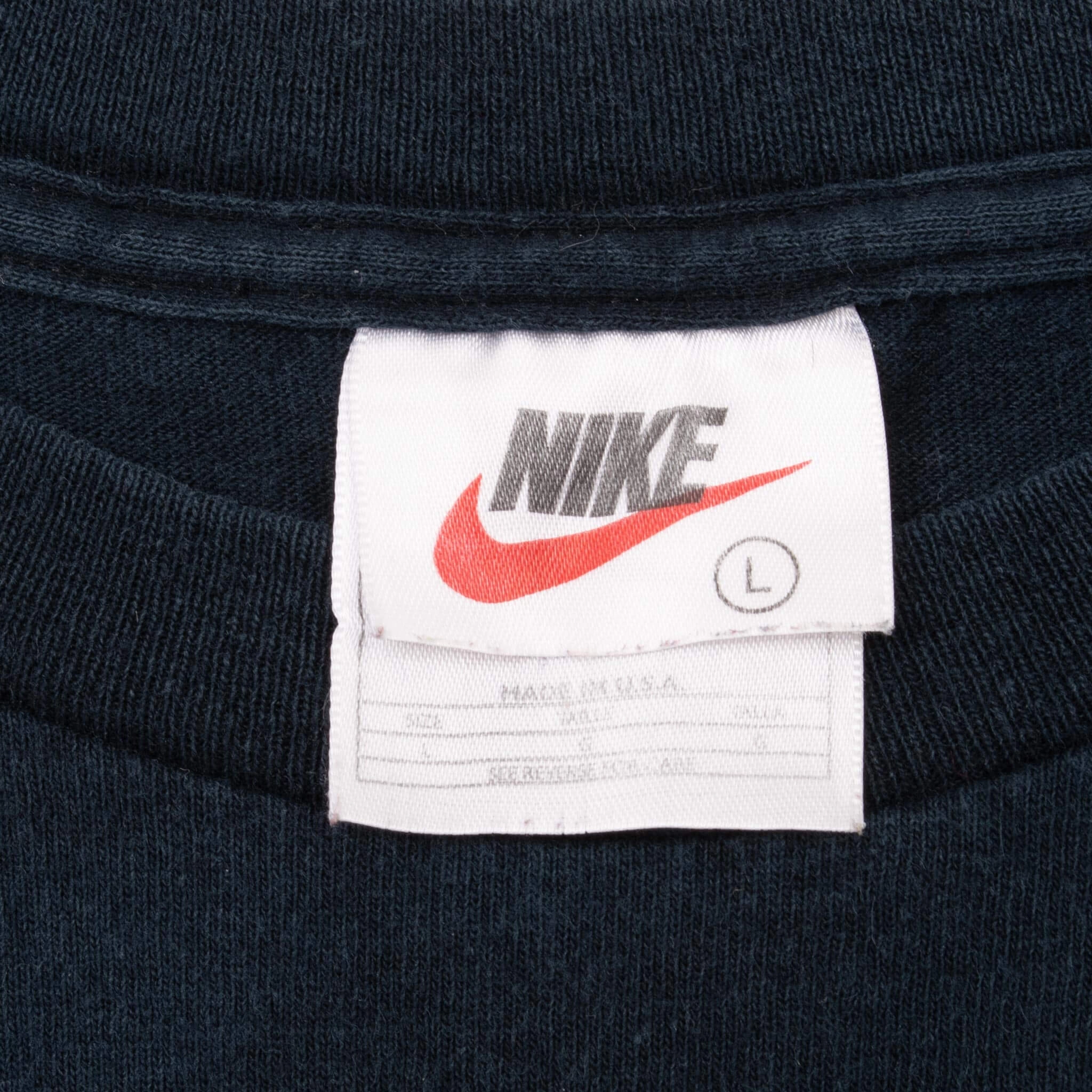 VINTAGE NIKE BLACK CLASSIC SWOOSH TEE SHIRT 1990S LARGE MADE IN USA