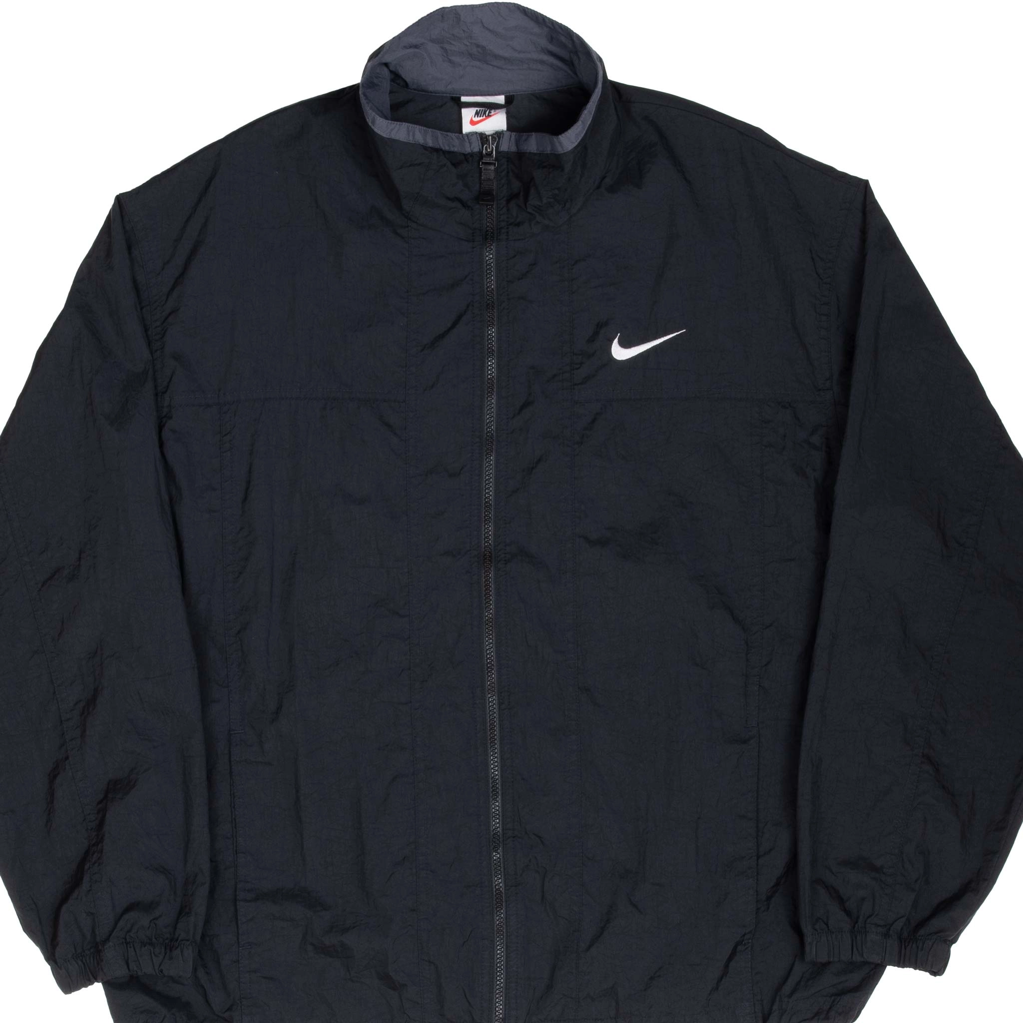VINTAGE NIKE CLASSIC SWOOSH BLACK WINDBREAKER JACKET 1990S SIZE LARGE
