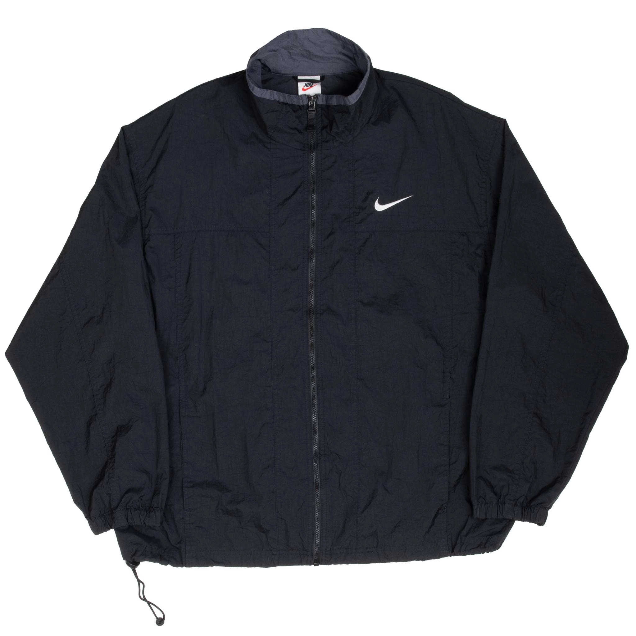 VINTAGE NIKE CLASSIC SWOOSH BLACK WINDBREAKER JACKET 1990S SIZE LARGE