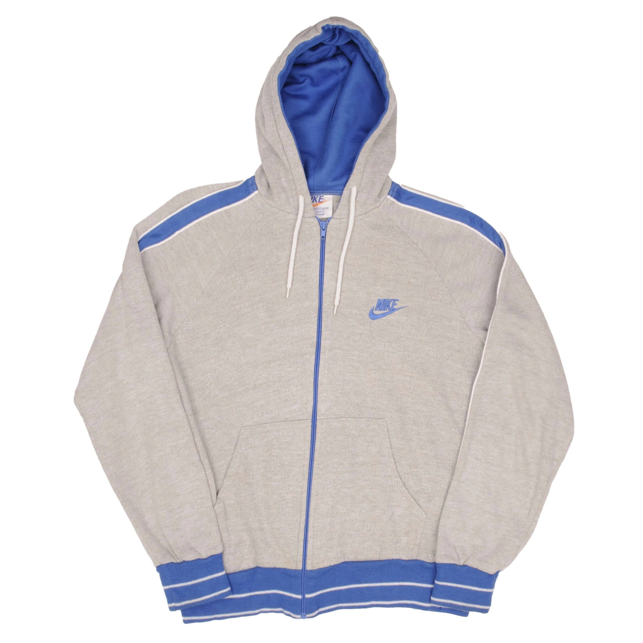 VINTAGE NIKE CLASSIC SWOOSH GREY FULL ZIP HOODIE SWEATSHIRT 1970S SIZE MEDIUM