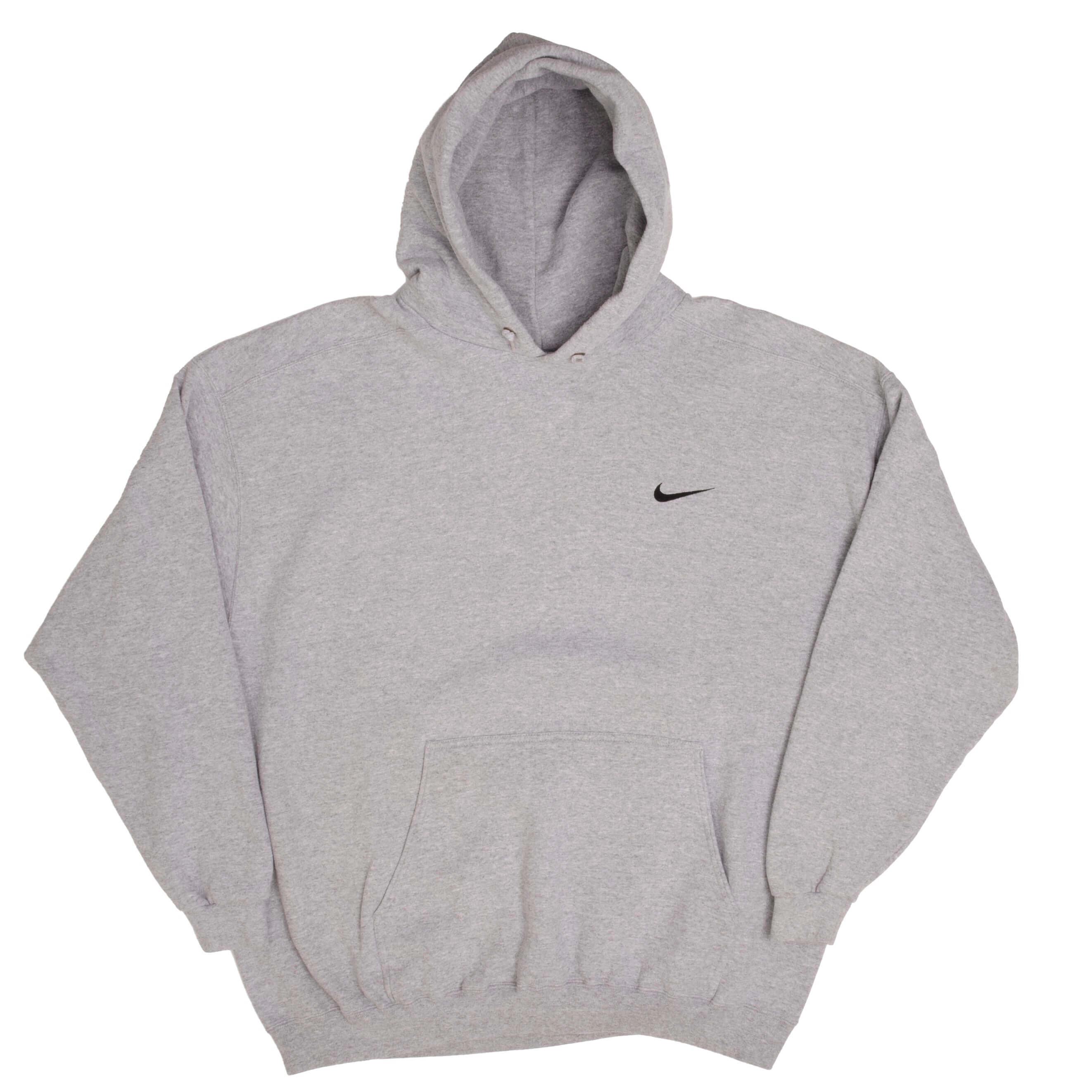 VINTAGE NIKE CLASSIC SWOOSH GREY HOODIE SWEATSHIRT 1990S SIZE XL MADE IN USA