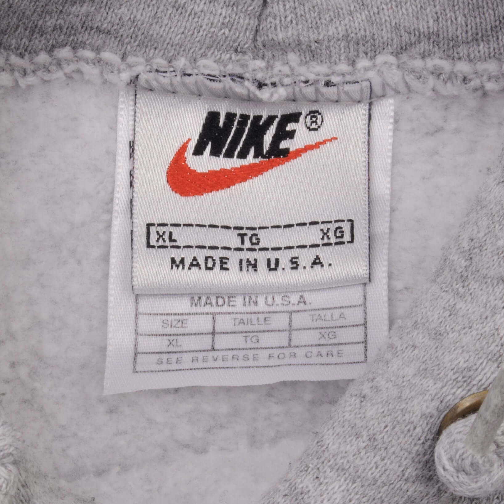 VINTAGE NIKE CLASSIC SWOOSH GREY HOODIE SWEATSHIRT 1990S SIZE XL MADE IN USA