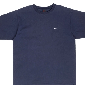 VINTAGE NIKE CLASSIC SWOOSH NAVY BLUE TEE SHIRT 1990S LARGE