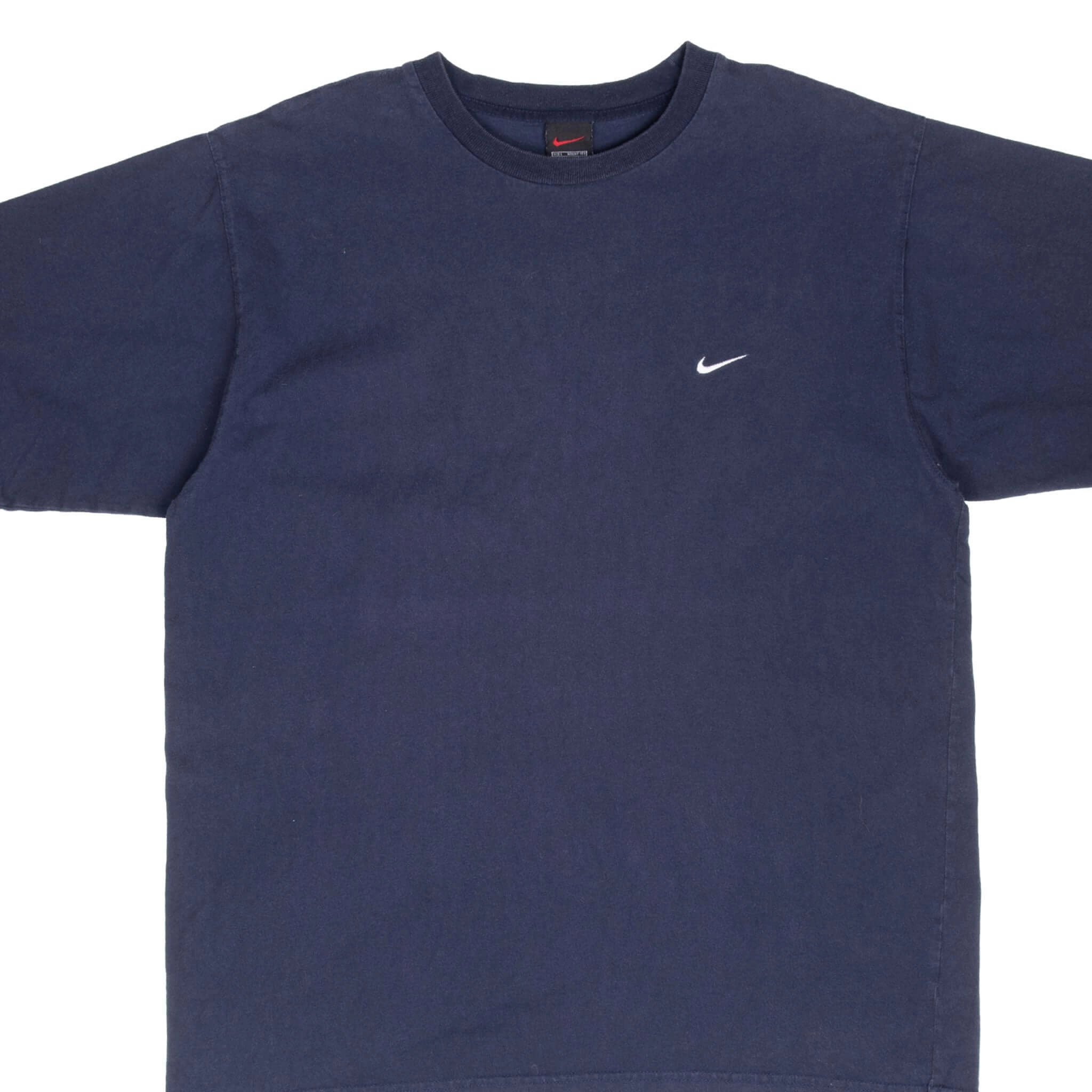 VINTAGE NIKE CLASSIC SWOOSH NAVY BLUE TEE SHIRT 1990S LARGE