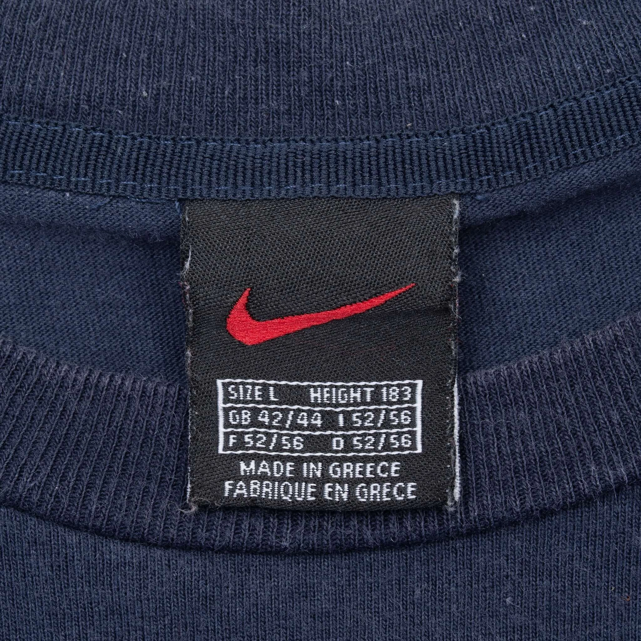 VINTAGE NIKE CLASSIC SWOOSH NAVY BLUE TEE SHIRT 1990S LARGE