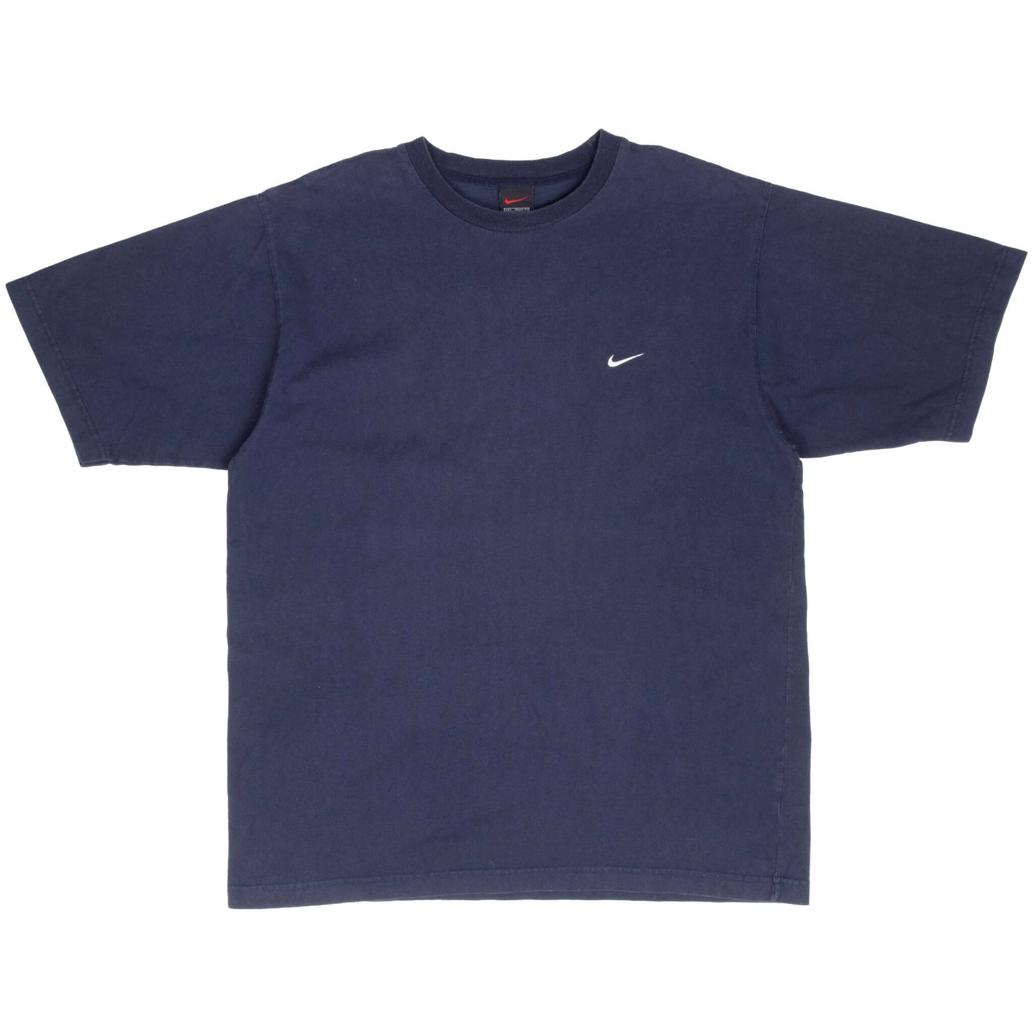 VINTAGE NIKE CLASSIC SWOOSH NAVY BLUE TEE SHIRT 1990S LARGE