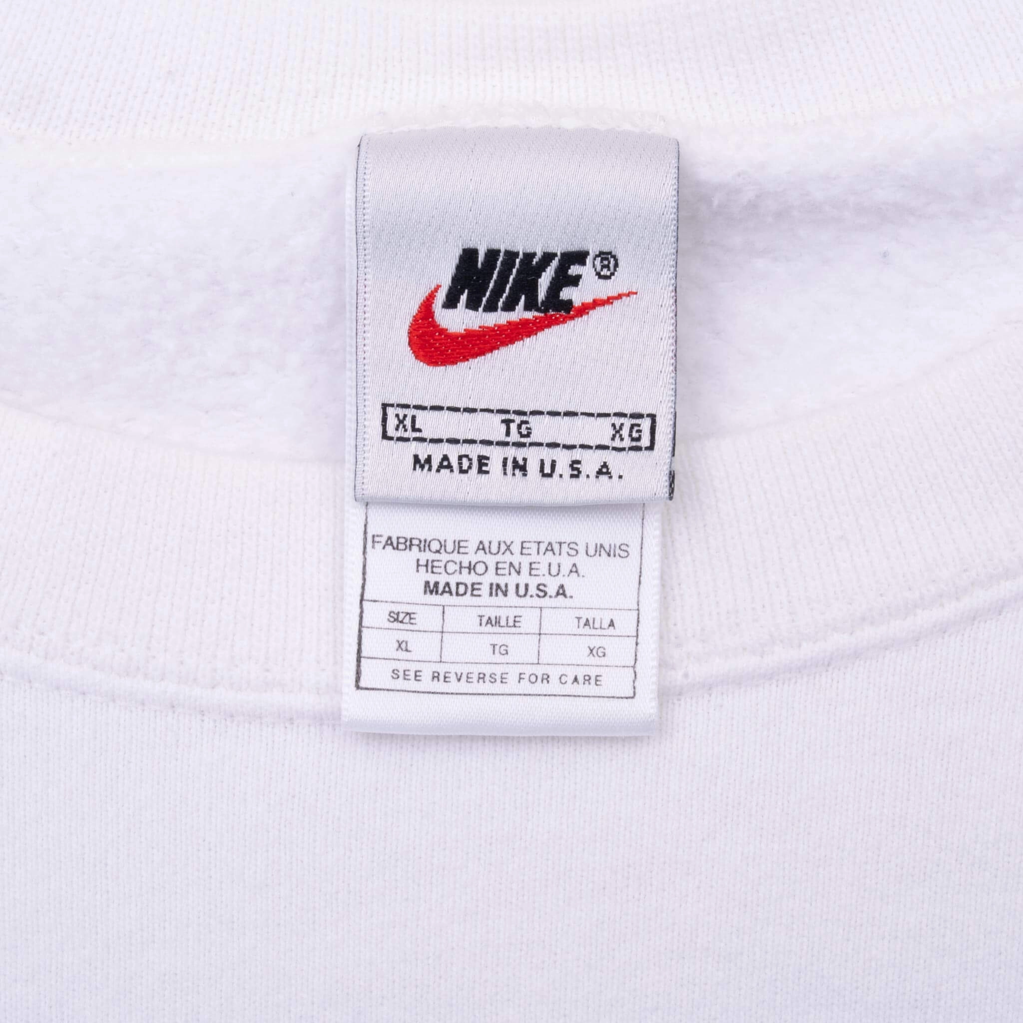 VINTAGE NIKE CLASSIC SWOOSH WHITE SWEATSHIRT 1990S XL MADE IN USA