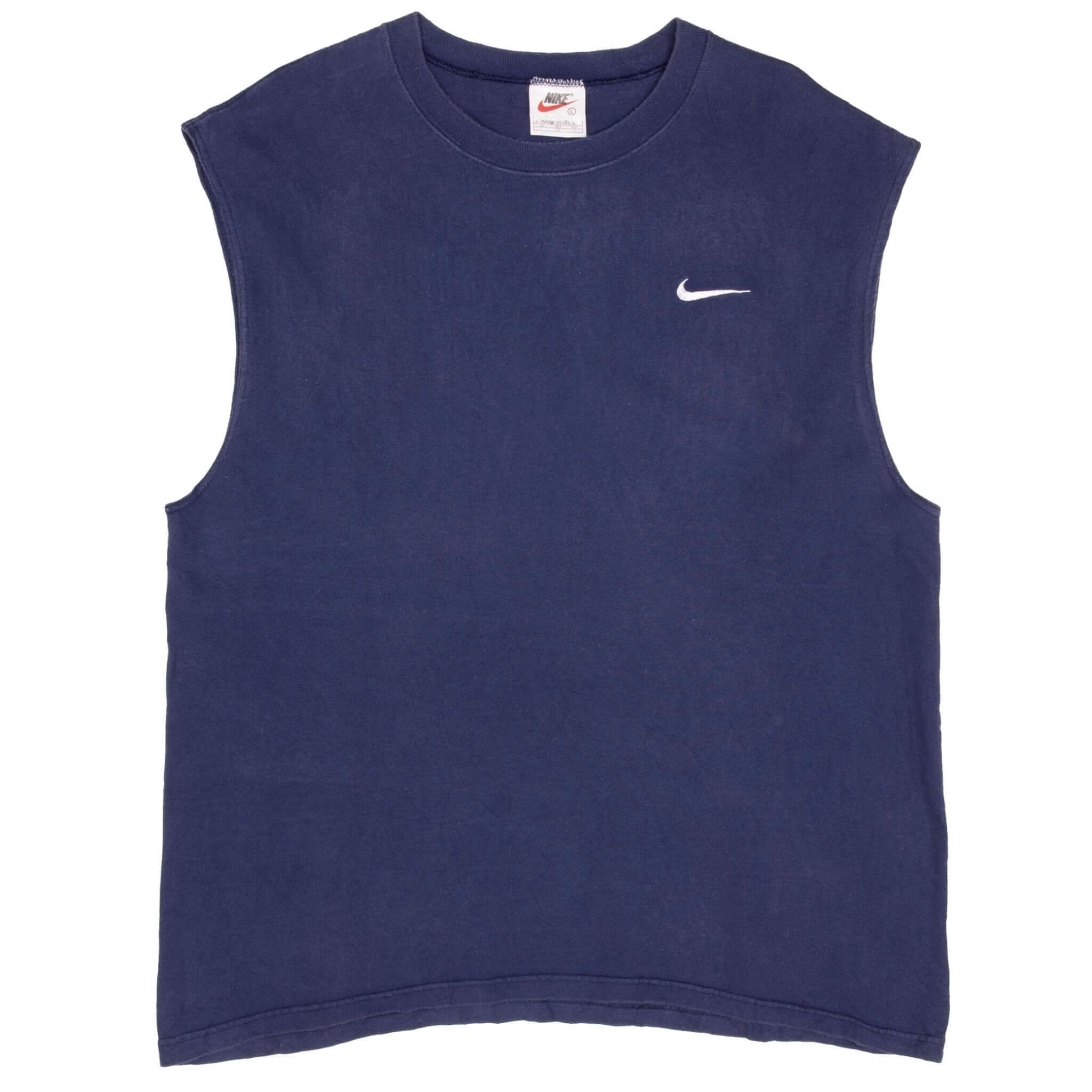 VINTAGE NIKE SWOOSH NAVY BLUE TANK TOP TEE SHIRT 1990S SIZE LARGE MADE IN USA